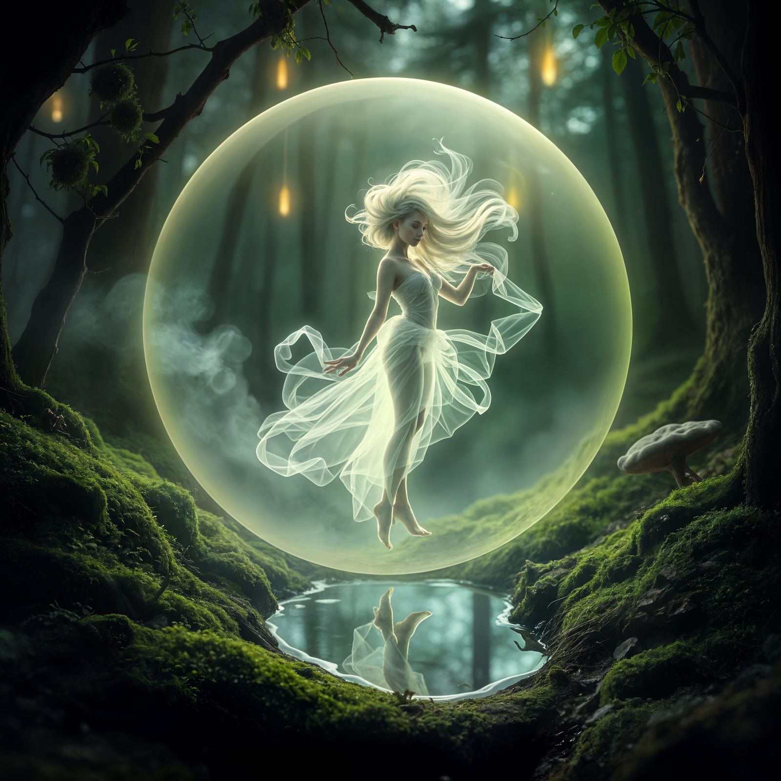Moonlit Enchanted Forest Scene in Whimsical Horror Style