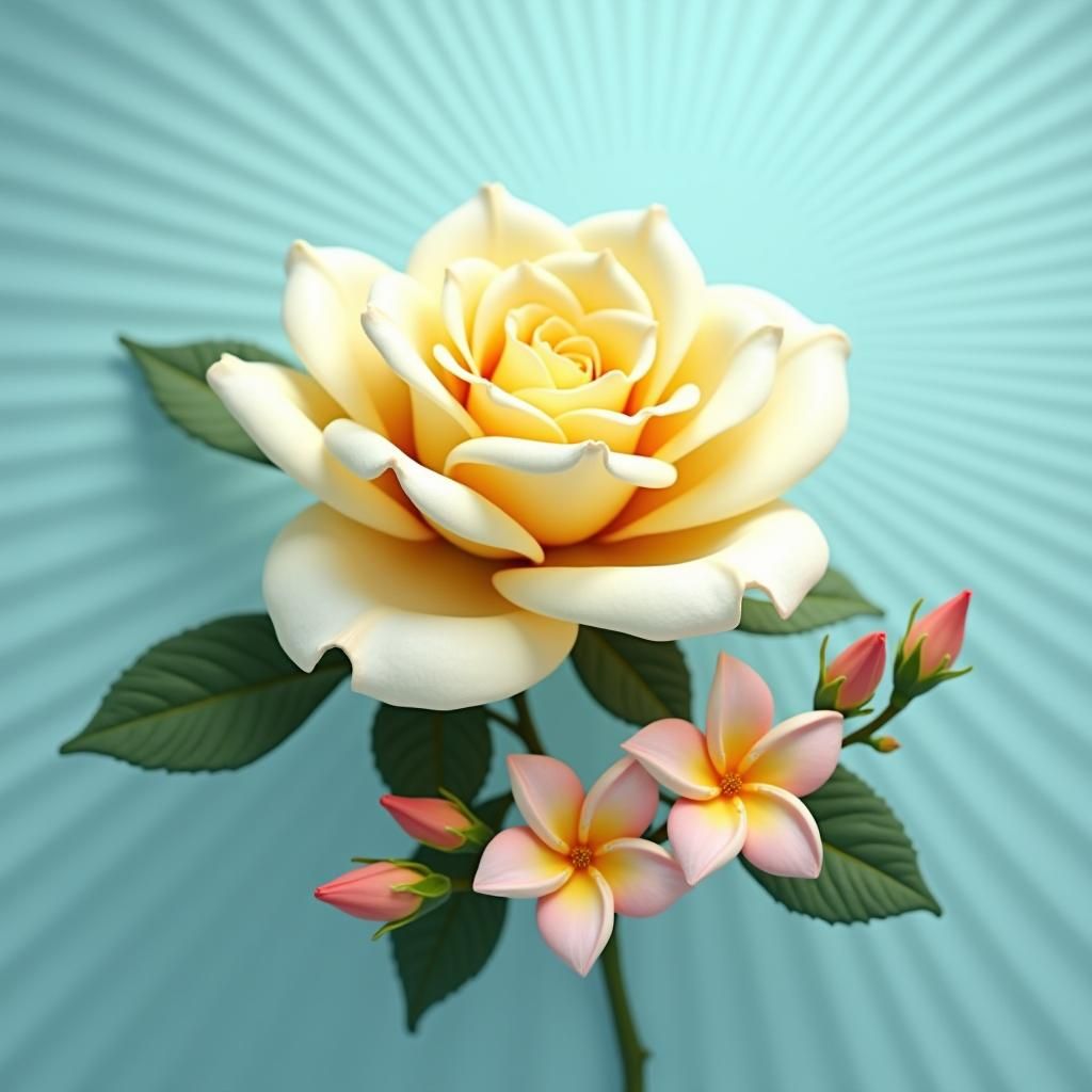 Yellow Rose with Frangipani Flowers in Disney Style