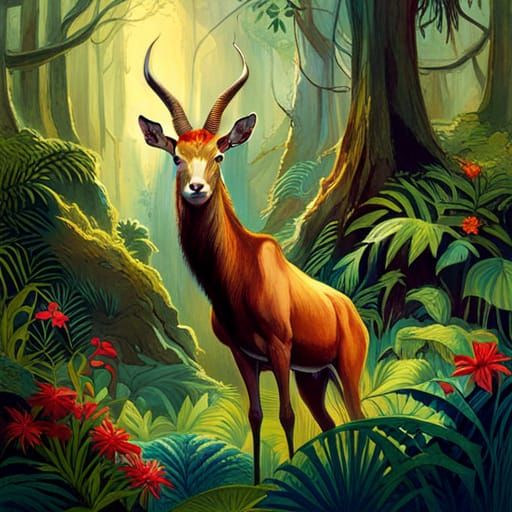 Antelope in Jungle, Intricate Concept Art