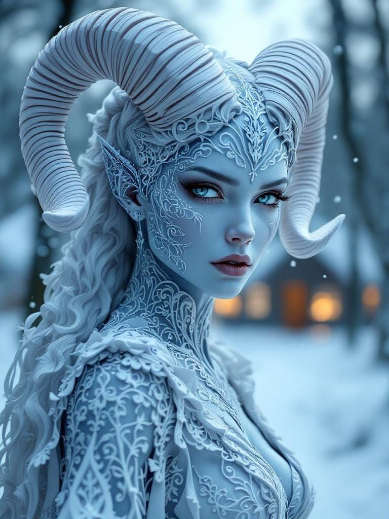 Icy Papercraft Queen in Snowy Dusk Village