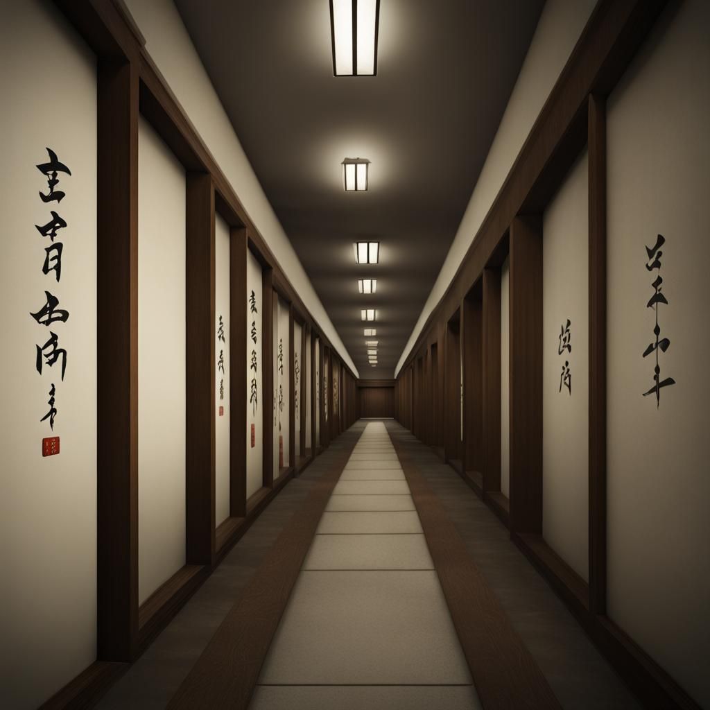 Dark Hallway with Chinese Kanji