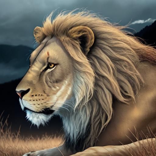 Majestic Lion Overlooking Savannah, Cinematic Film Still