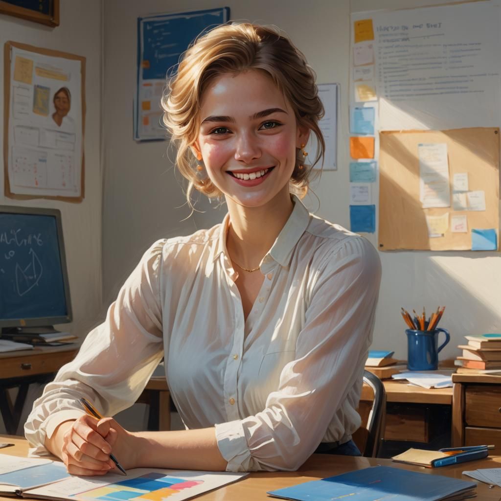 Smiling Young Woman Portrait in Photorealistic Style