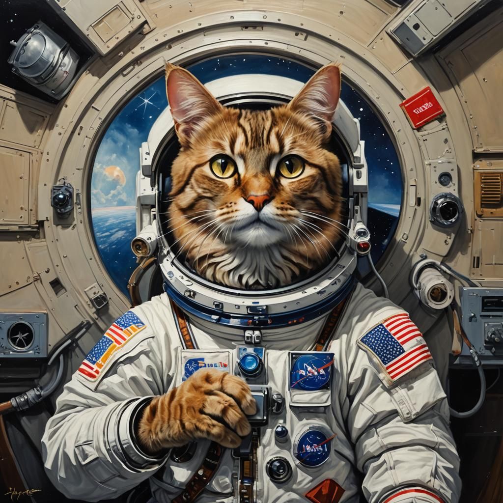 Cat Astronaut in Oil Painting Style by Gurney