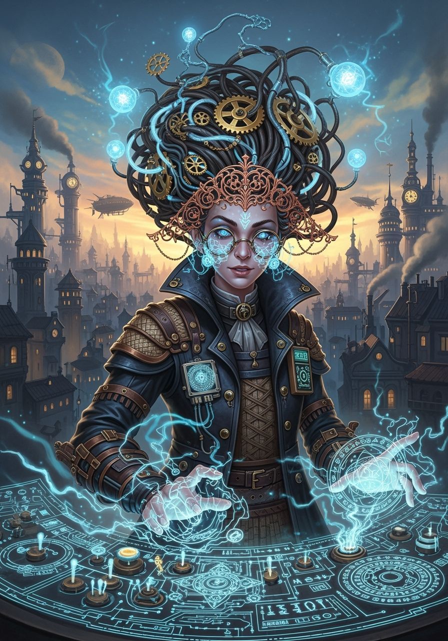 Aetherpunk Technology Mage with Wired Hair