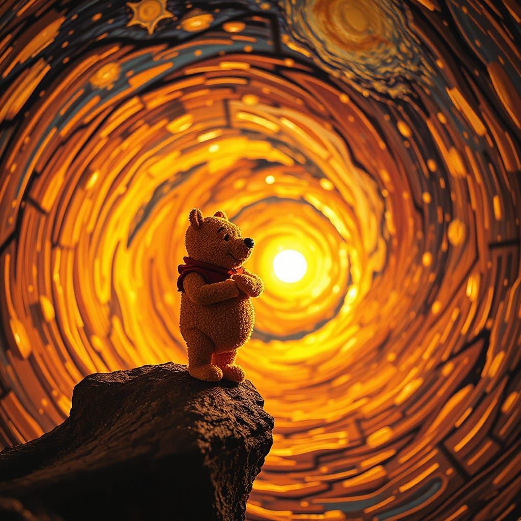 Dice Winnie the Pooh Gazing into Van Gogh Vortex