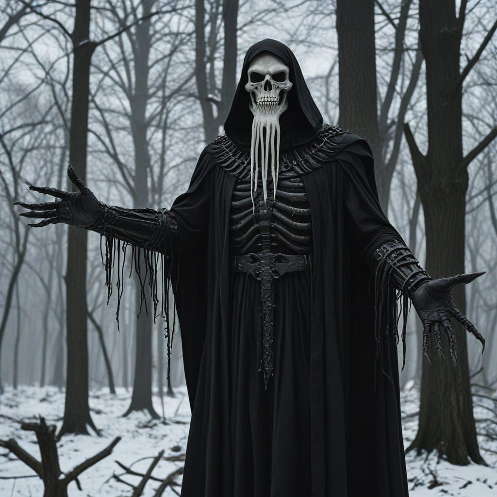 Malevolent Dark Santa Claus in Haunting, Surreal Landscape