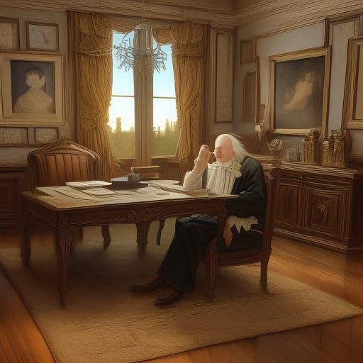 Whimsical Benjamin Franklin Caricature in 3D Render