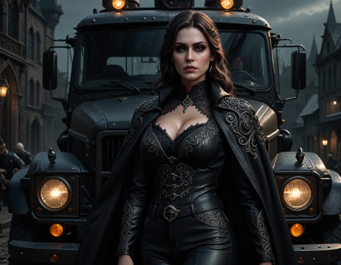 Classy Woman Poses With Gothic All-Terrain Truck