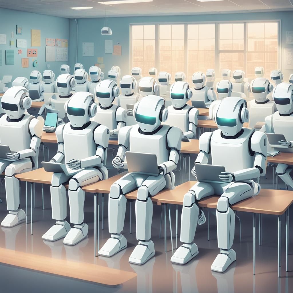 Robots in Classroom: A Futuristic Tech Illustration