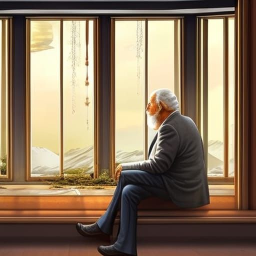 Old Man Gazing at Moon in Hyperrealistic Art