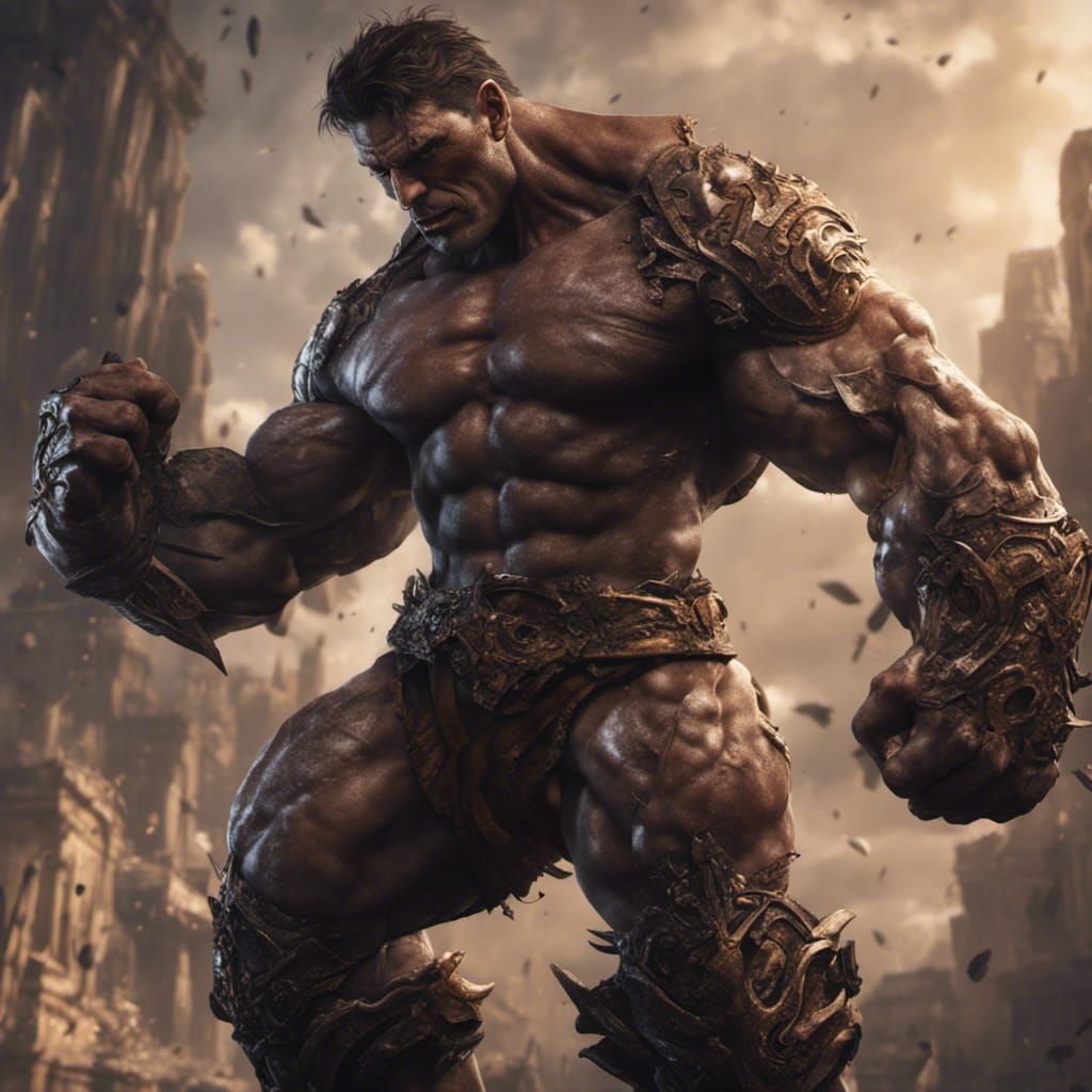 Strong Man Flexing: Dark Fantasy Concept Art
