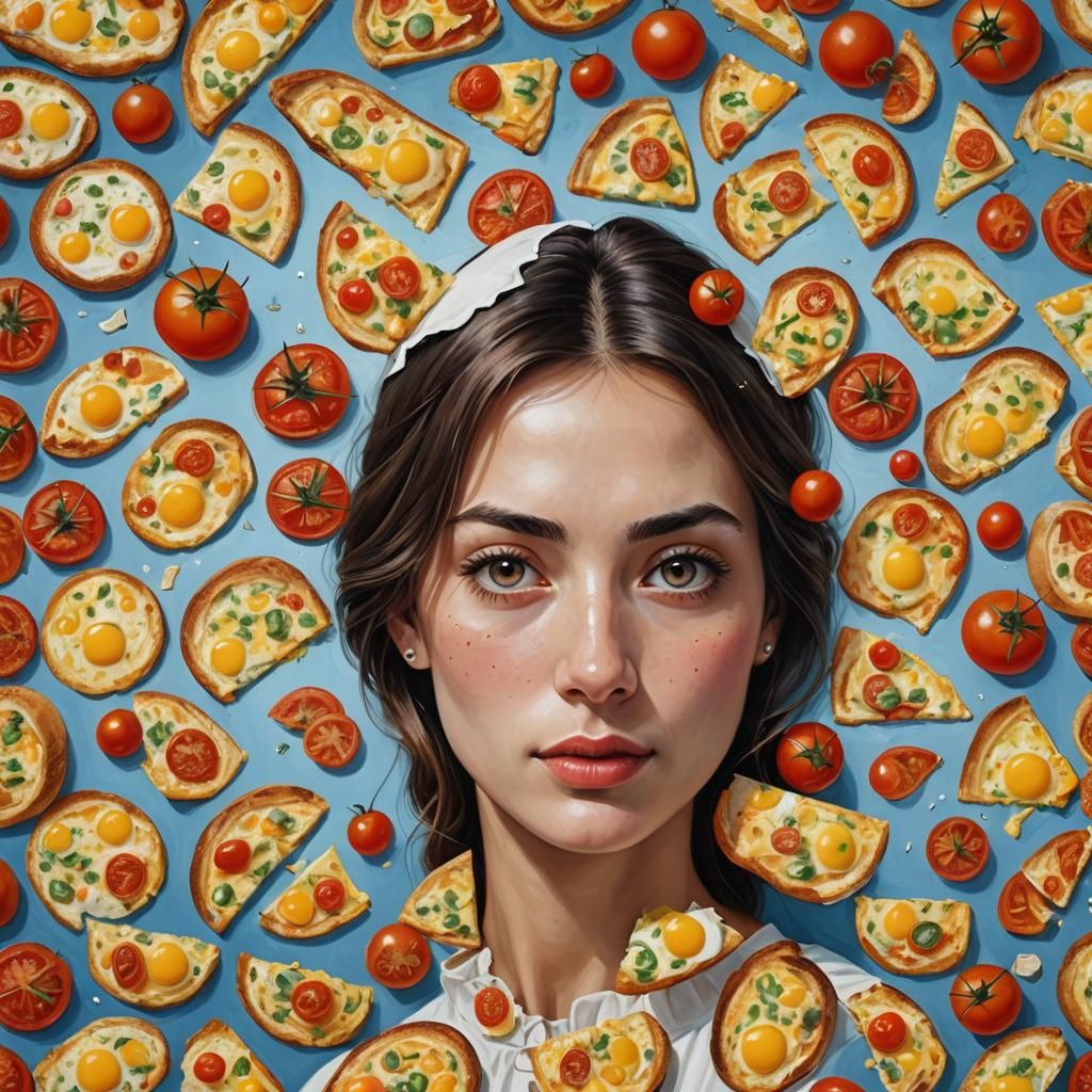 Girl's Face Reflected with Food: Hyperrealistic Image