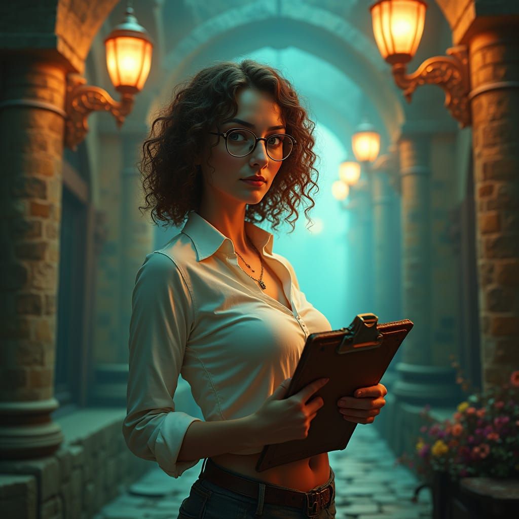 Fantasy Warehouse Enchantress with Worn Leather Clipboard