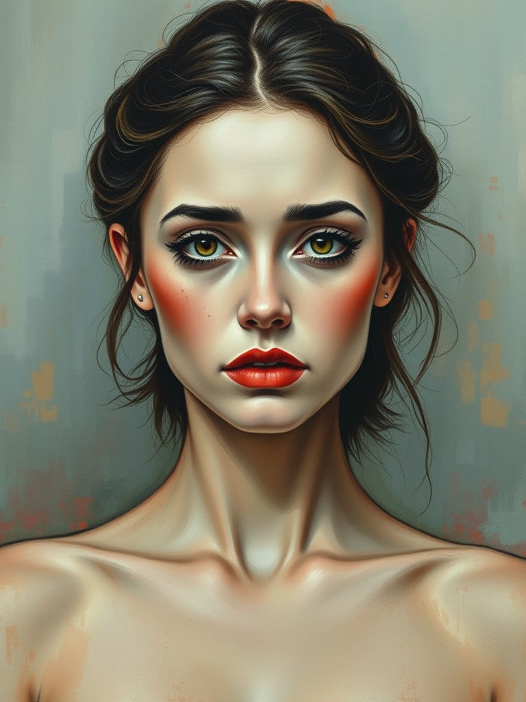 Sad Woman Portrait with Neon Accents