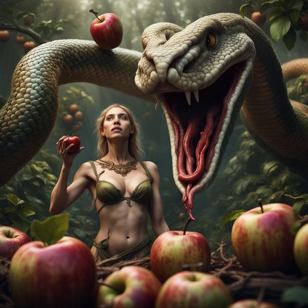 Adam and Eve Slaying the Snake: Fantasy Art