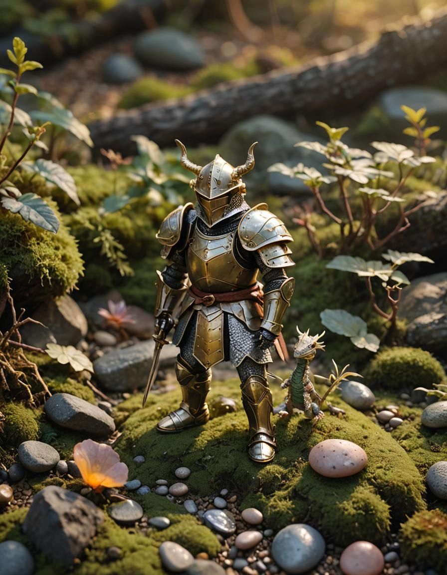 Miniature Knight and Dragon in Macro Photograph