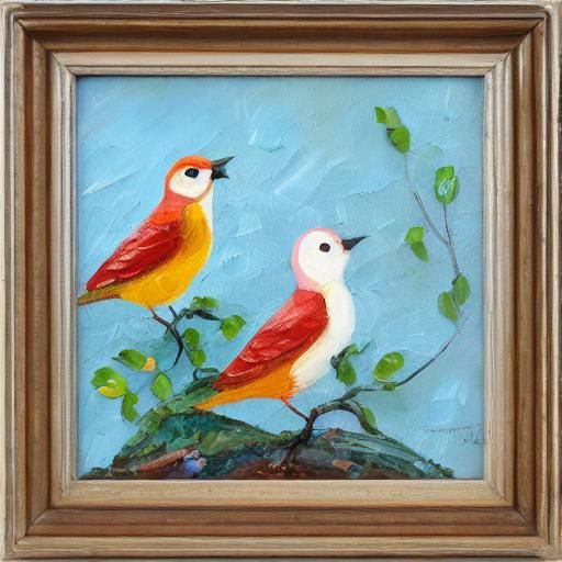 Cute Birds in Neo-Impressionist Expressionist Style