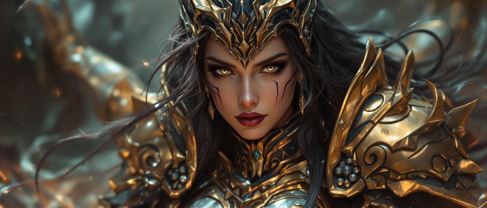 Majestic Video Game-Inspired Sorceress in Ornate Armor