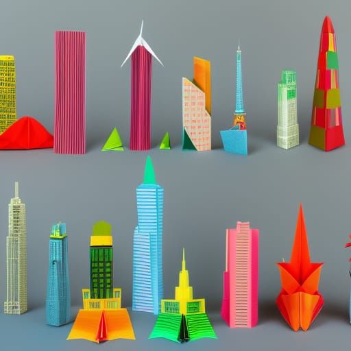 Robots and Skyscrapers in Vivid Papercraft Style