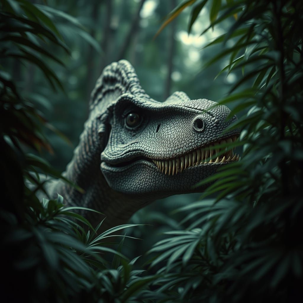 Velociraptor in Jungle, Photorealistic 1900s Style