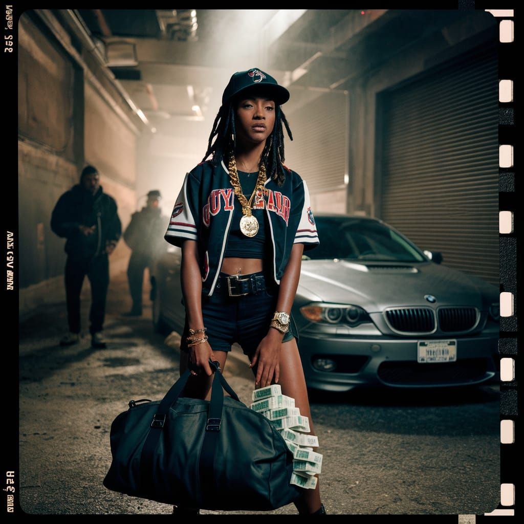 Cinematic Portrait: Woman with Cash in Urban Setting