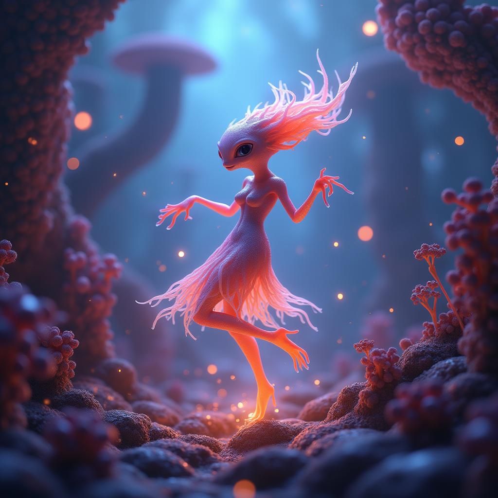 Iridescent Alien Dance in a Surreal Dreamscape