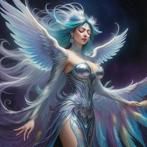 Cosmic Angel in Surrealist Oil Painting