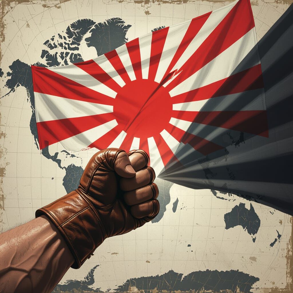 Japanese Flag Defiance Against Shadowy Power