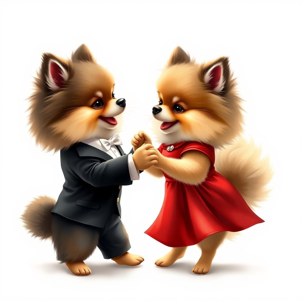 Pomeranian Tango in Retro Oil Watercolor Style