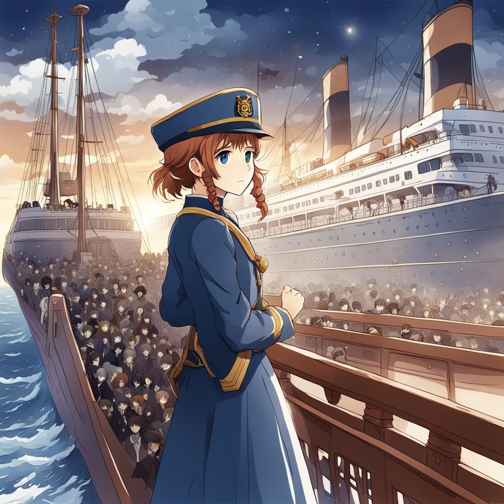 Titanic Person in Anime Style on Ship