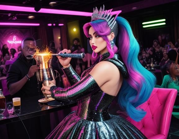 Vargas Style Trap Queen in Neon Couture