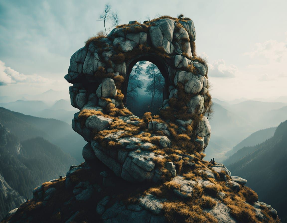 Cosmic Fox in Mountain Landscape Double Exposure