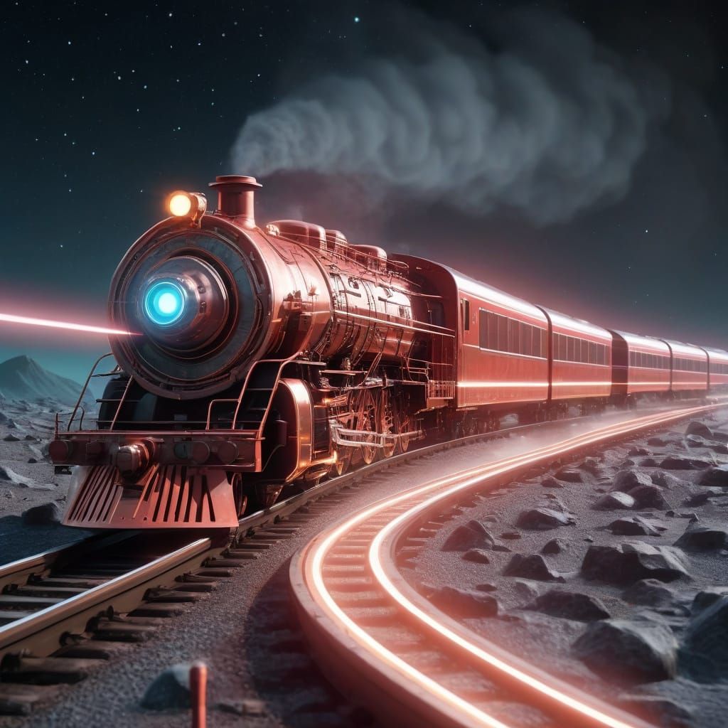 Retro Futuristic Freight Train on Holographic Rails