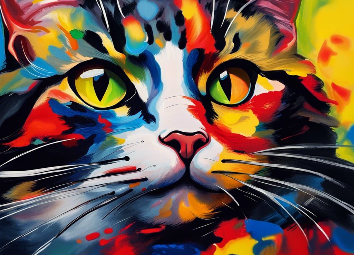 Cat's Dream in Finger-Painting Style