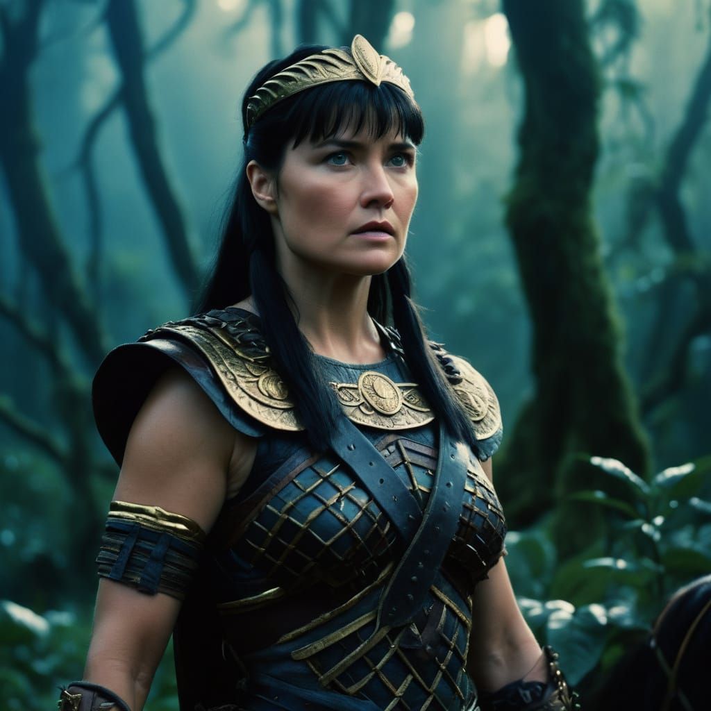 Tough Amazonian Warrior Princess in Lush Forest