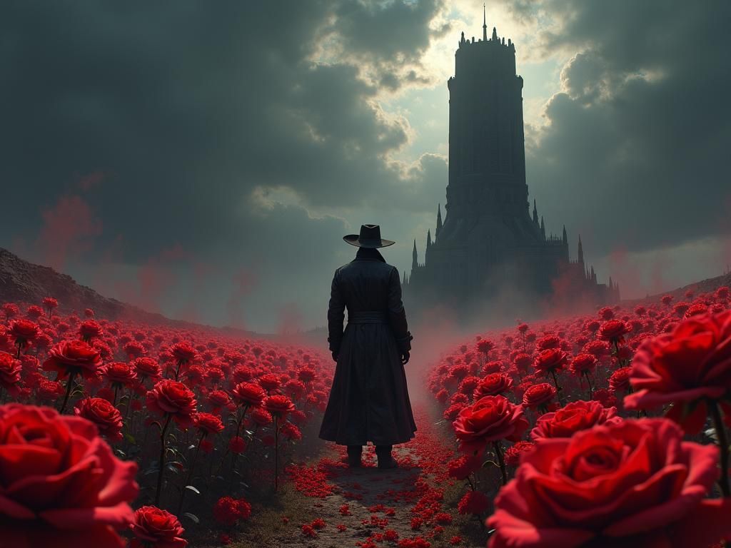 Gunslinger at the Dark Tower: An Impasto Painting