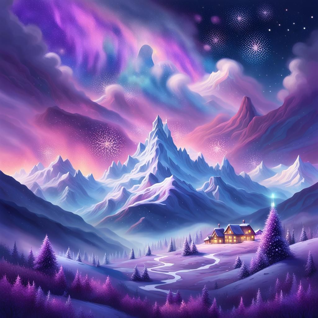 Glowing Christmas Trees in Snow-Covered Valley