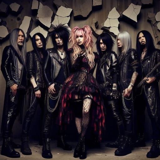 Glam Metal Band in Front of Shattered Wall