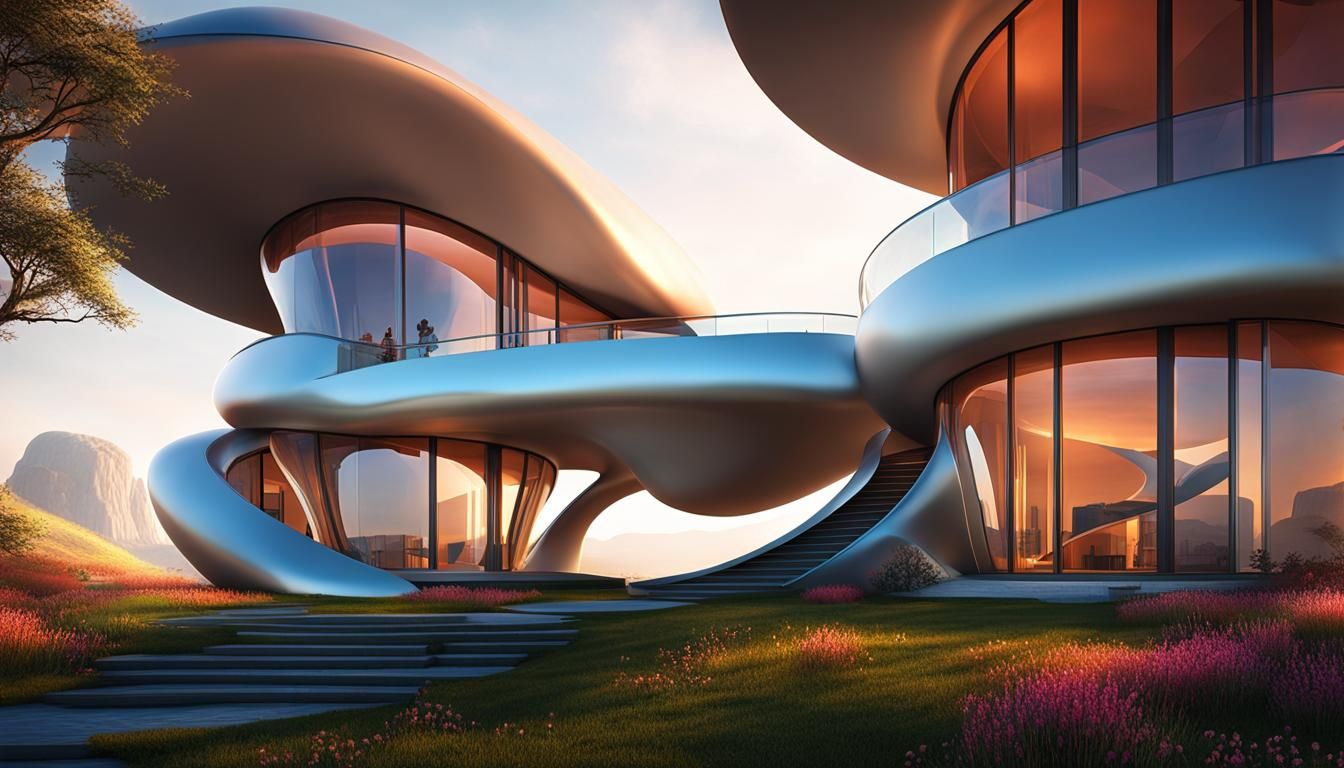 Futuristic Glass Flower Home in Prairie Scene