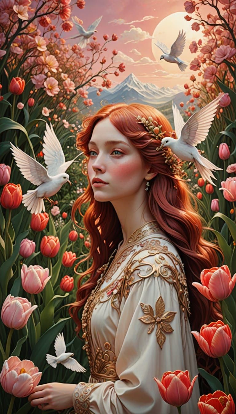 Ethereal Art Nouveau Fairy Blooms from a Tulip in a Vibrant ...