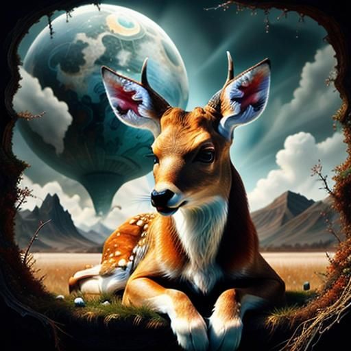 Dreamlike Fractal Deer Design in 3D Style
