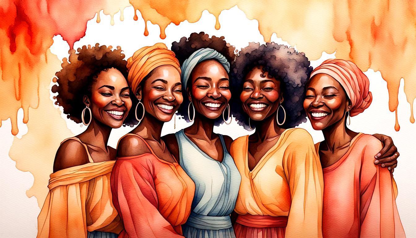 Watercolor: Older Girlfriends Laughing in Friendship