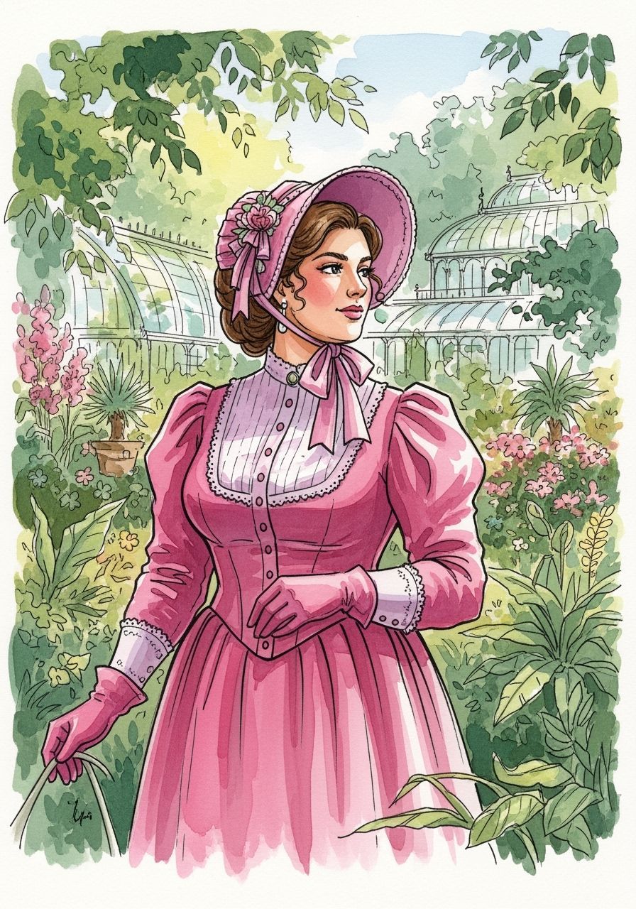 Victorian Woman in Botanic Garden as Watercolor Portrait
