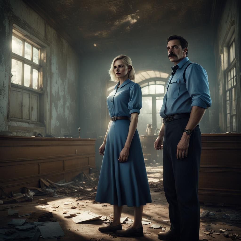 Paranormal Investigators in Abandoned Hospital, Detailed Mat...