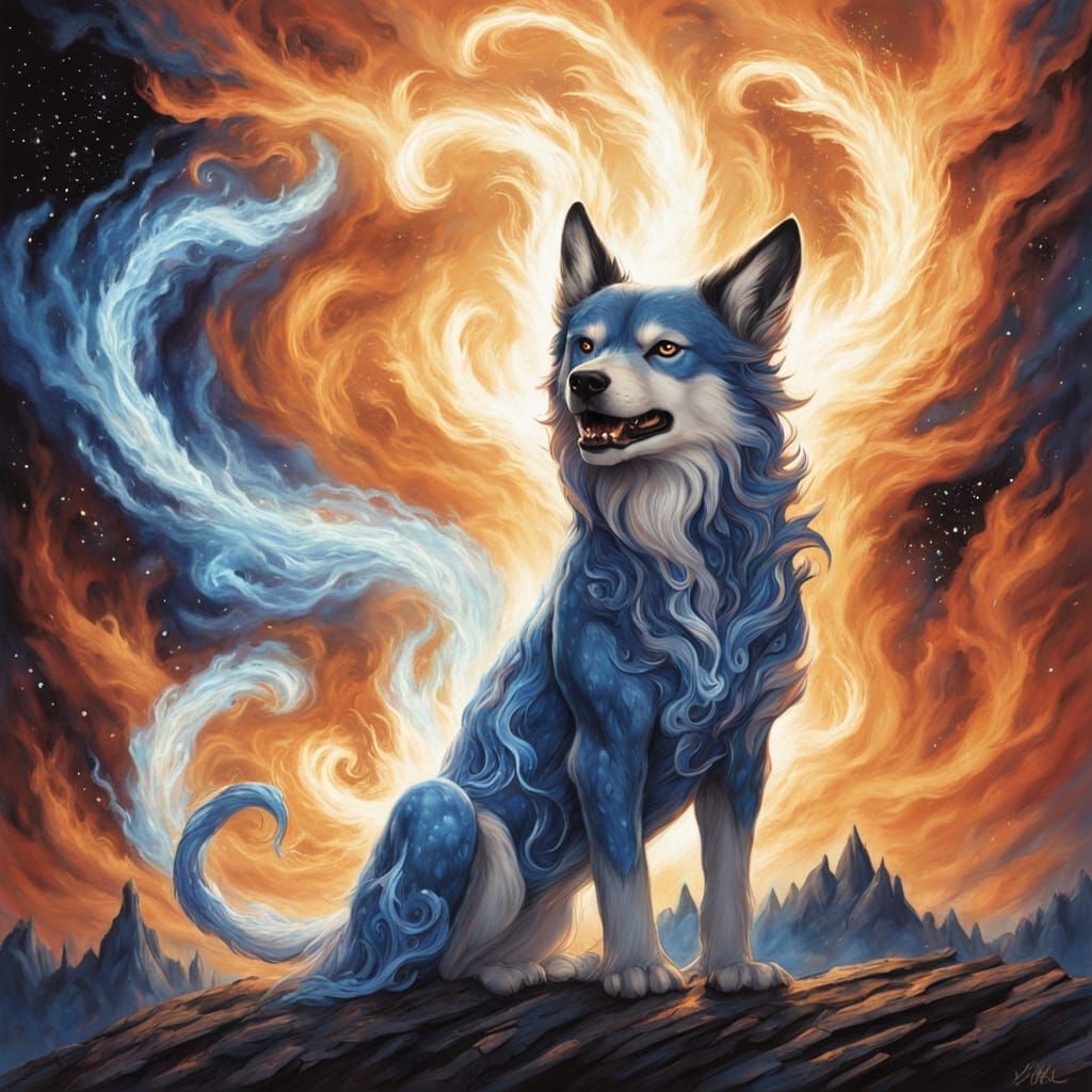 Ferocious Fire Dog in Enchanted Twilight Realm