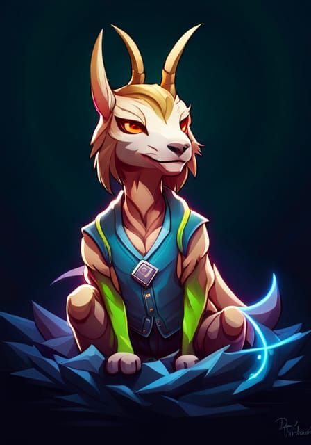Chibi Goat Portrait in Neon Digital Art Style