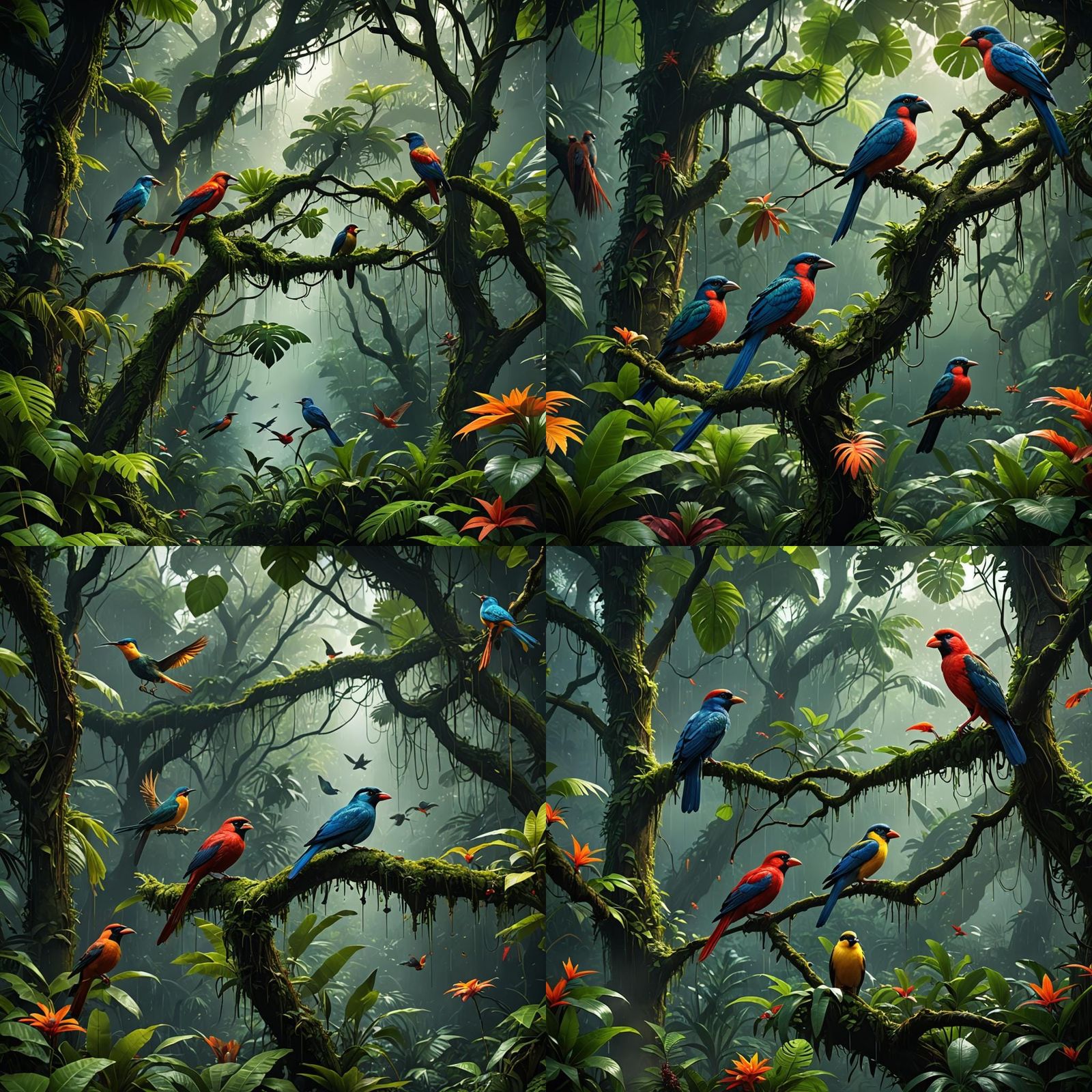 Rainforest Birds Detailed Matte Painting