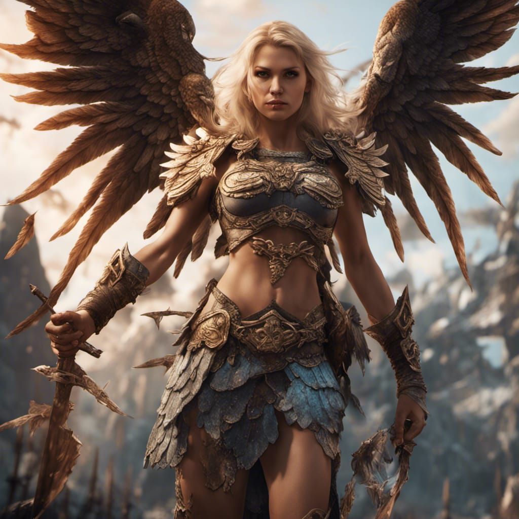 Winged Barbarian Woman: Detailed Fantasy Art