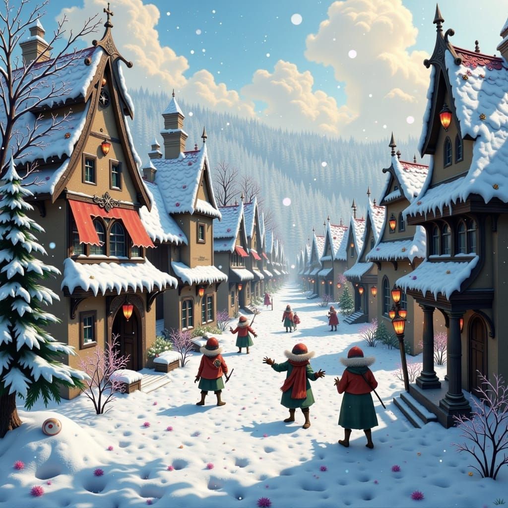 Winter Wonderland Kingdom, Knights Play in Snowy Streets